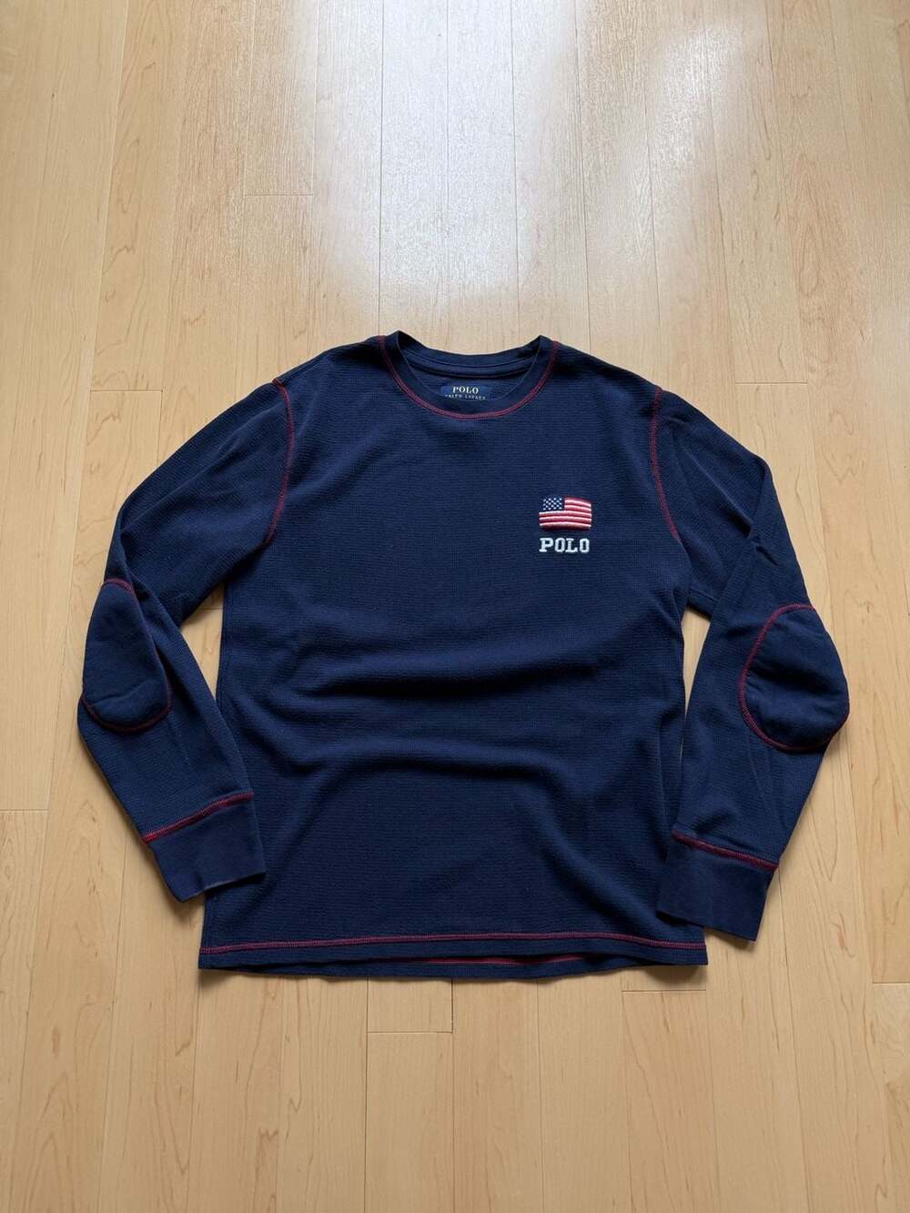 Polo Ralph Lauren Thermal Shirt Size M Blue USA Flag